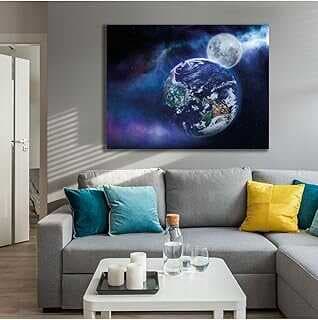 GAAGART Tekli Yatay Kavas Duvar Tablosu Uzay Boşluğu Ay ve Düya 100 x 70 gartM8769