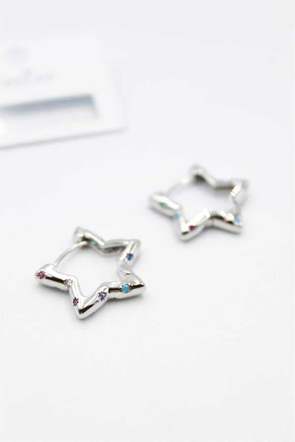 Taşlı Yıldız Küpe - Gümüş