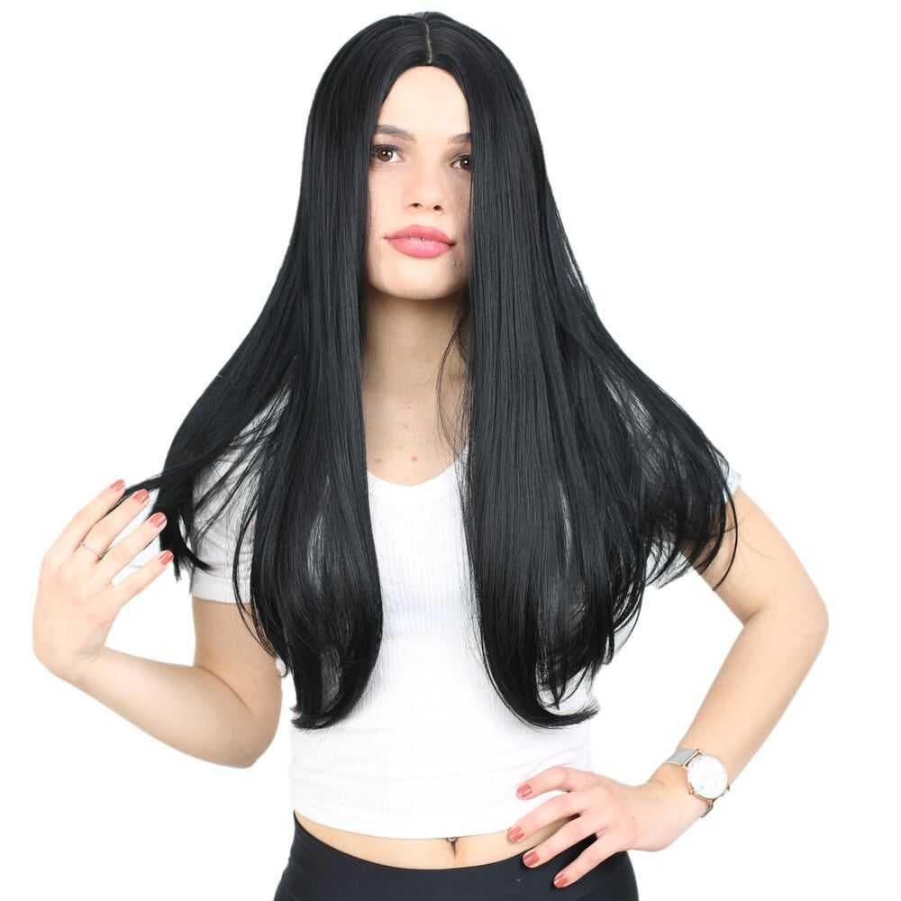 Fiber Sentetik Uzun Düz Peruk / Siyah