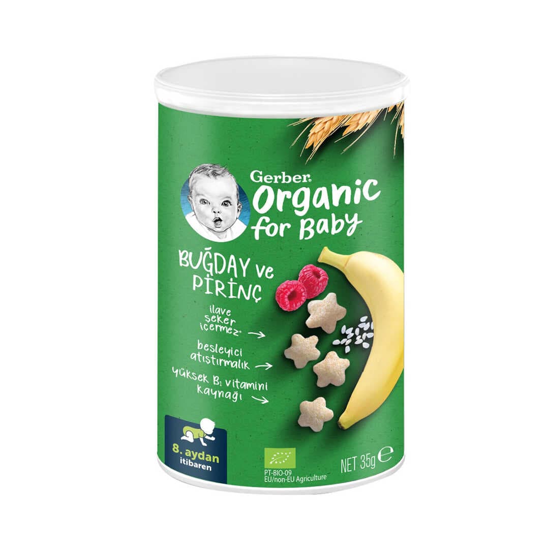 Nestlé Gerber Organik Pirinçli, Buğdaylı, Muzlu ve Ahududulu Bebek Atıştırmalığı 35 G