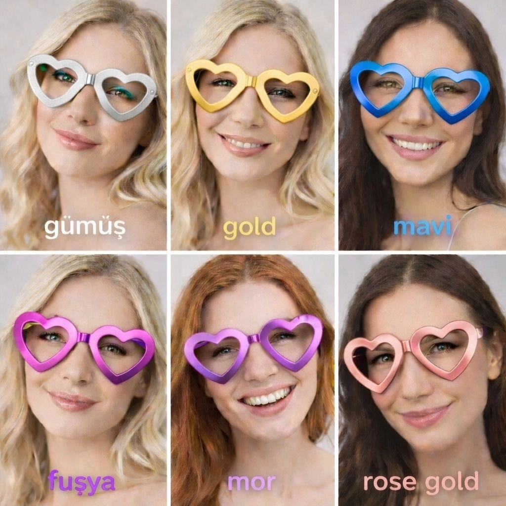 Kalp Şekilli Parti Gözlüğü 12 Adet – 6 Renk ( Camsız )
