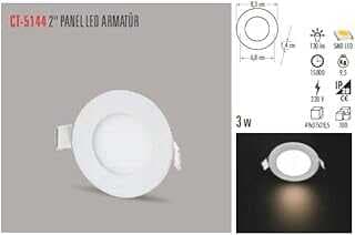 CATA CT-5144-G Pael LED Slim Yuvarlak Spot 3 W 3000K Gu Işığı Beyaz Gövde