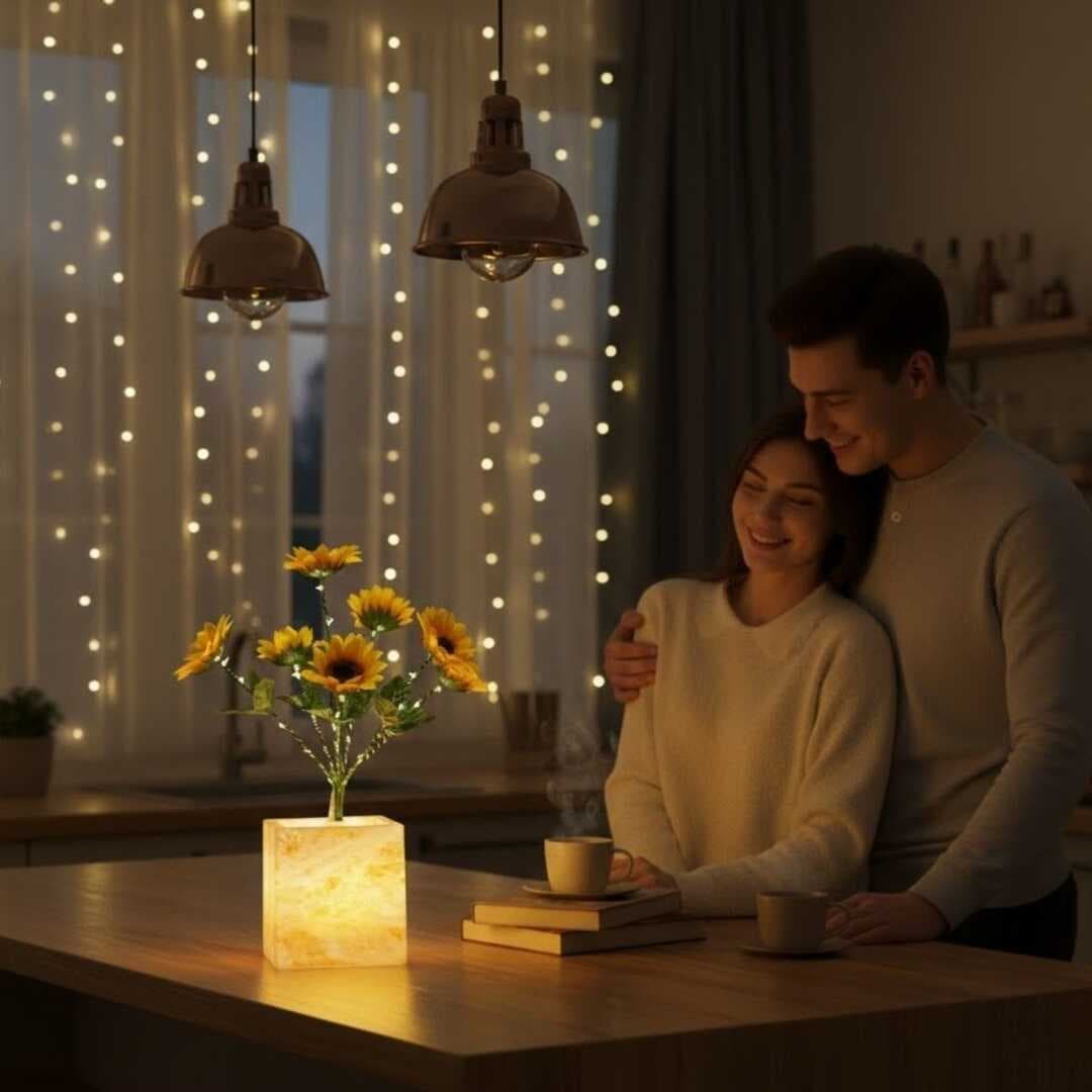 Işıklı Yapay Çiçek – Sarı Saksılı LED Dekoratif Bitki, Masaüstü ve Ev Ofis Aydınlatmalı Süs Bitkisi (5430)