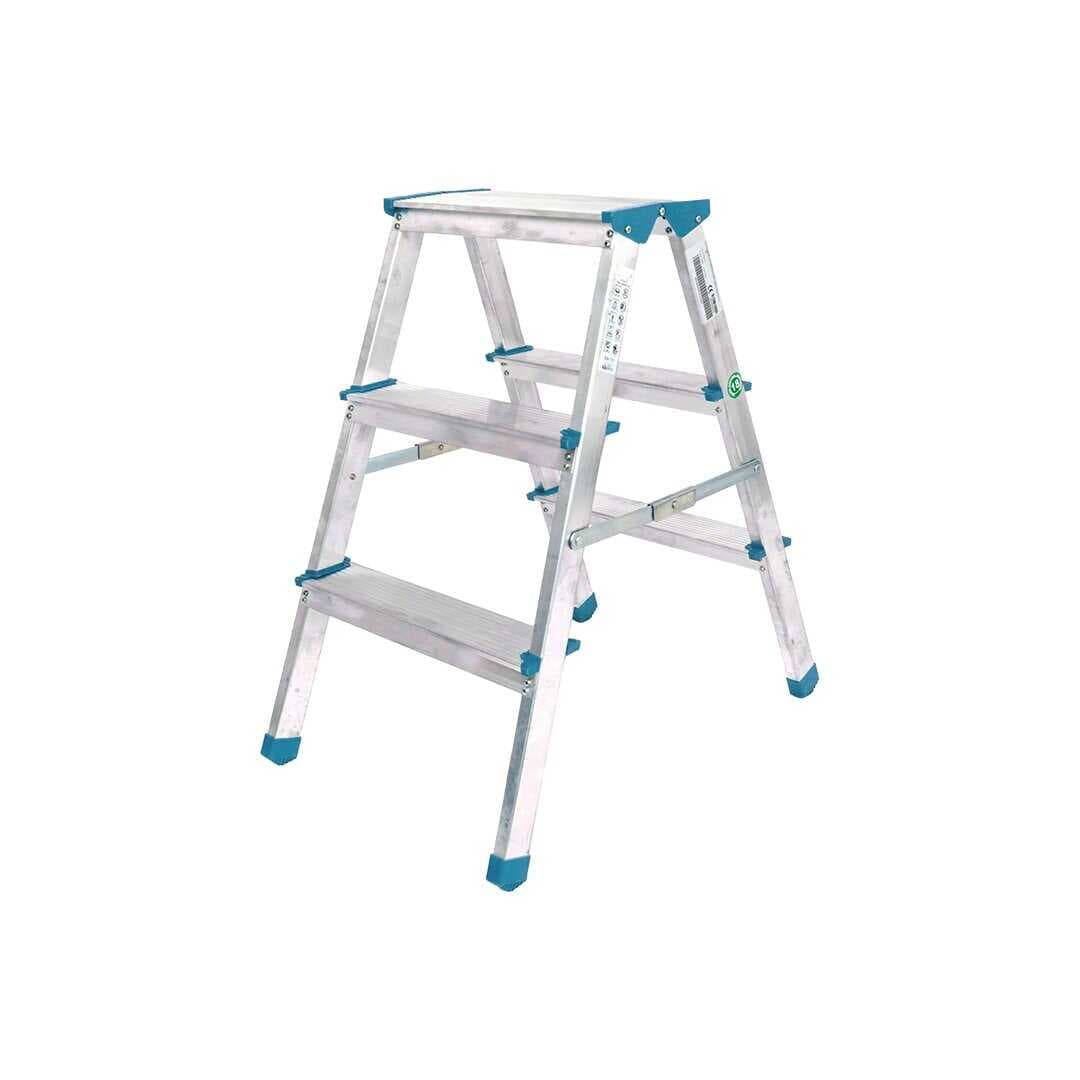 3+3 ÇİFT BASAMAKLI ALÜMİNYUM METAL MERDİVEN YÜKSEKLİK = 69CM BAŞ GENİŞLİK = 8CM (5430)