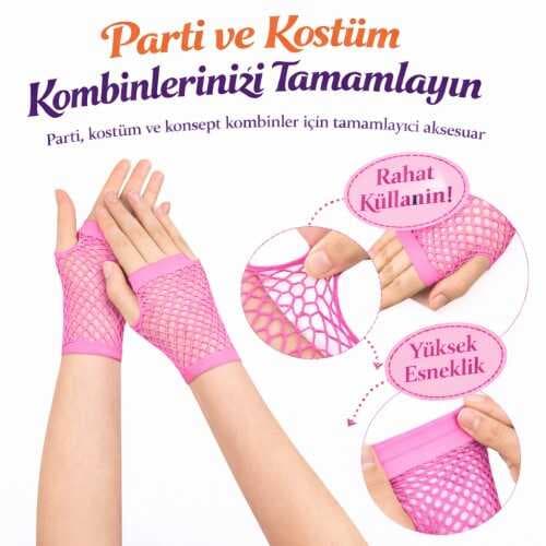 80’ler 90’lar Retro Neon Pembe File Parmaksız Kısa Eldiven 11 cm