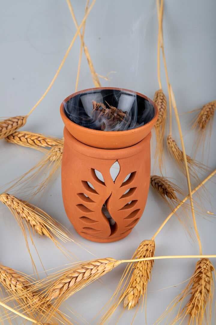 Yaprak Model  El Yapımı Çömlek Buhurdanlık Tütsülük (477477)