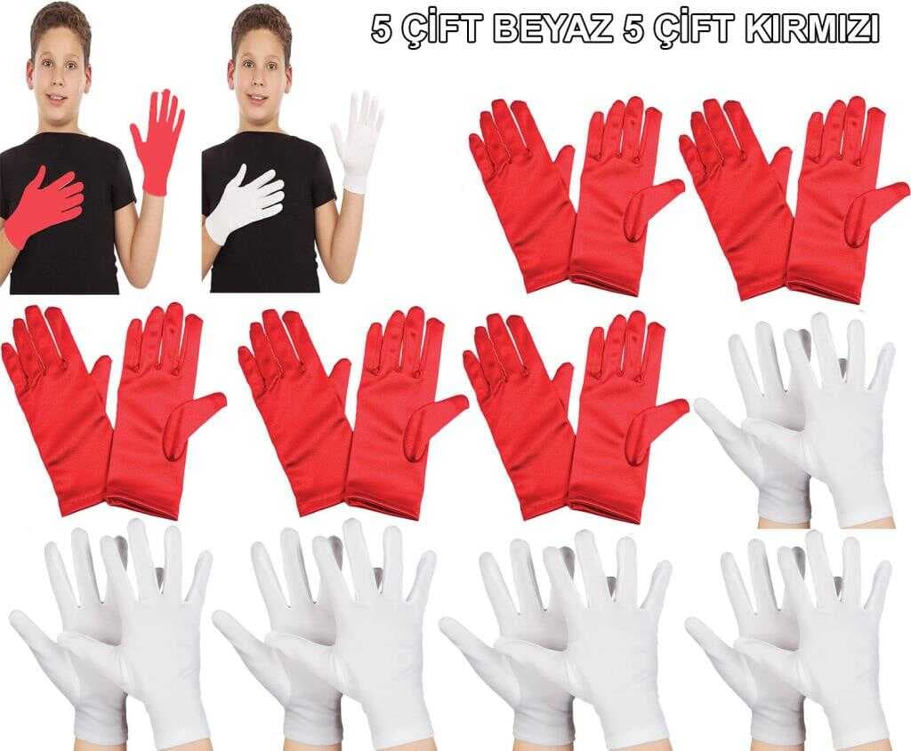 Nessiworld Çocuk Gösteri Eldiven Seti – 5 Çift Beyaz & 5 Çift Kırmızı