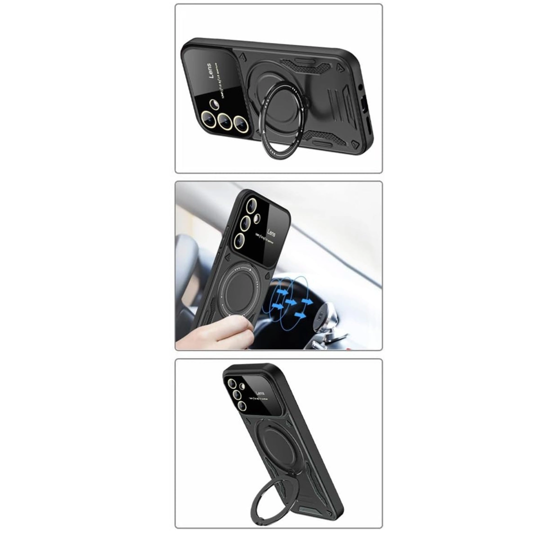 Samsung Galaxy S24 Fe Kılıf Joy Lens Standlı Kapak - Siyah