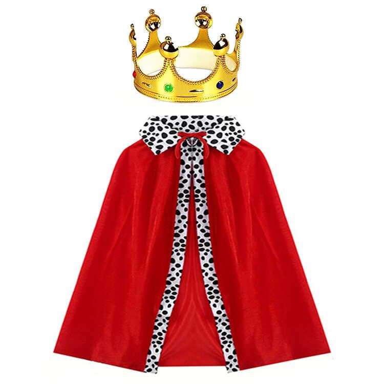 Kral Kostüm Pelerini ve Altın Renk Kral Tacı Çocuk Boy 90 cm (5430)