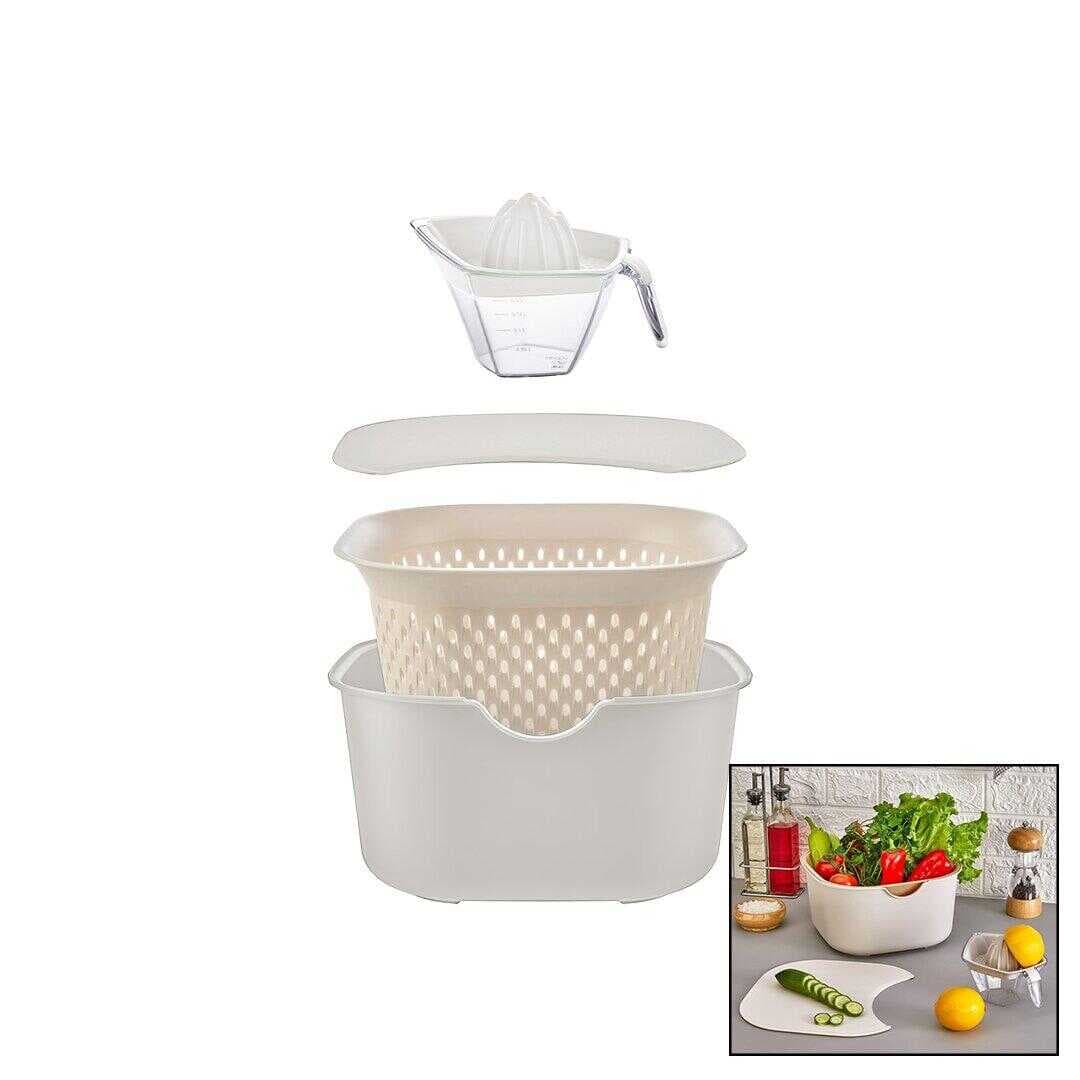 KREM 5PCS MUTFAK SETİ PLS.KARIŞTIRMA KAP=4LT - SÜZGEÇ=3.5LT - KESİM PANO - SIKACAK=0.25LT (5430)