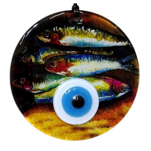 Balık Desenli 12 Cm Füzyon Cam Duvar Süsü