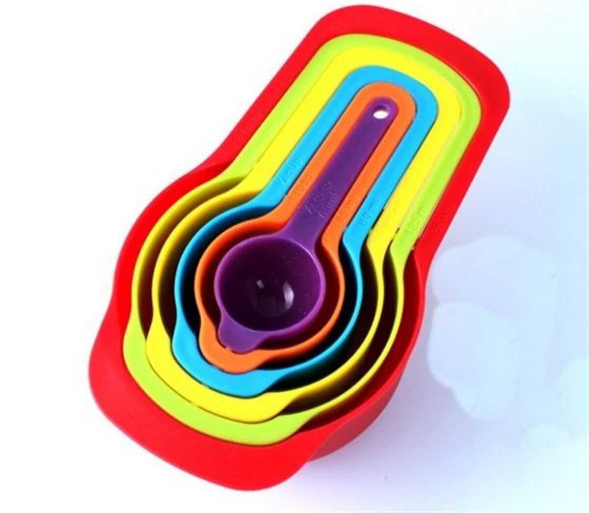 Pratik Ölçü Kaşığı Kabı 5&amp;apos;li Şeker Baharat Sıvı Ölçer Aparat (5430)