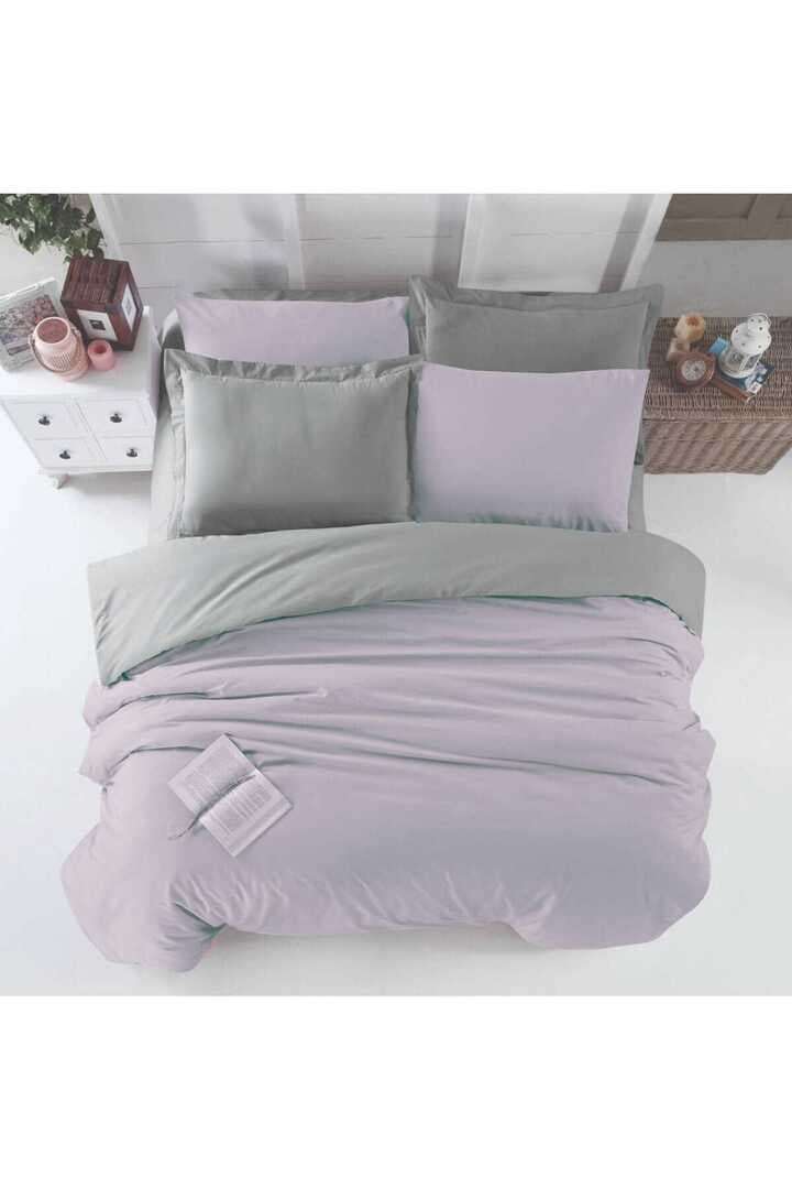 Çift Kişilik Lastikli Çarşaflı Nevresim Takımı Pamuklu Four Season Lila Gri