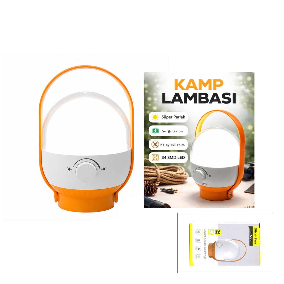 34 LED KAMP LAMBASI - FENER USB ŞARJLI AYARLANABİLİR IŞIK 4.8W - 2400mAh ST-5661 (5430)