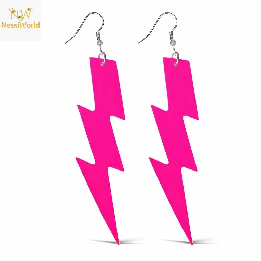 80’ler 90&amp;#39;lar Retro Neon Pembe Şimşek Küpe 10 cm