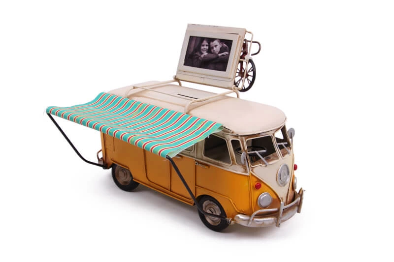 Dekoratif Metal Minibüs Çerçeveli, Kumbara Ve Tenteli