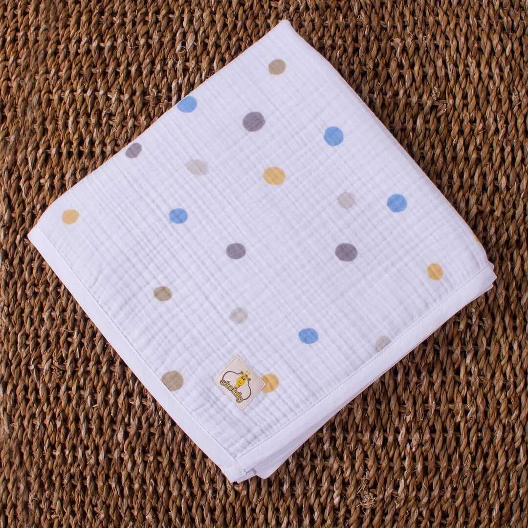 ARBABABY %100 ORGANİK PAMUK 4 KATLI DESENLİ MUSLİN BEBEK BATTANİYESİ - PUANTİYE TEMALI