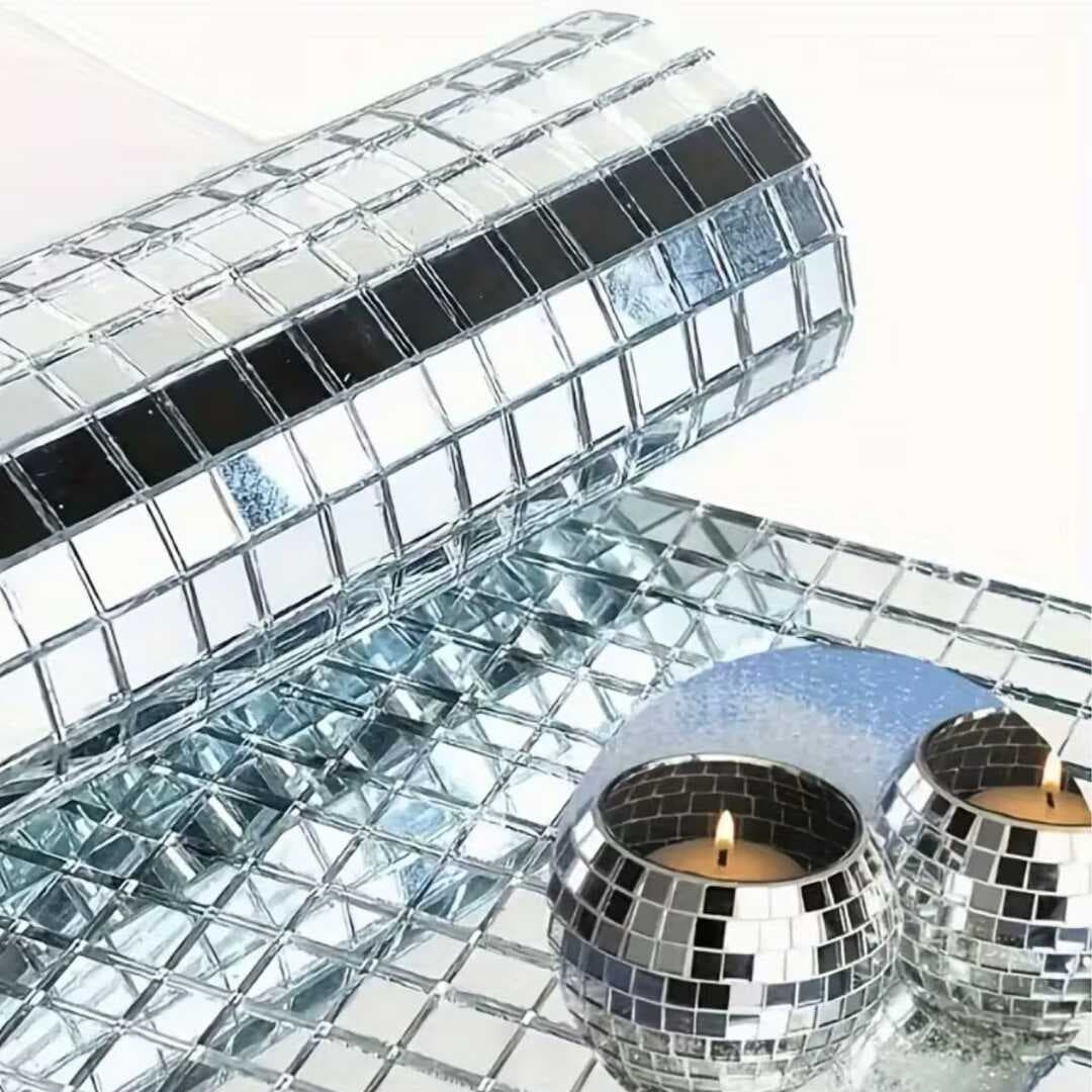 Kare Silver Cam Mozaik Fayans Çıkartmaları El İşi Kare Cam Fayans Kendinden Yapışkanlı Aynalı Dekor Panel 30x30 Cm (5430)