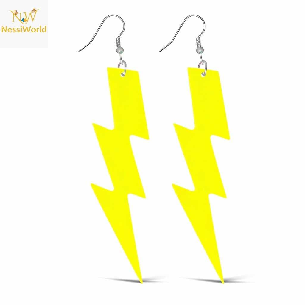 80’ler 90&amp;#39;lar Retro Neon Sarı Şimşek Küpe 10 cm