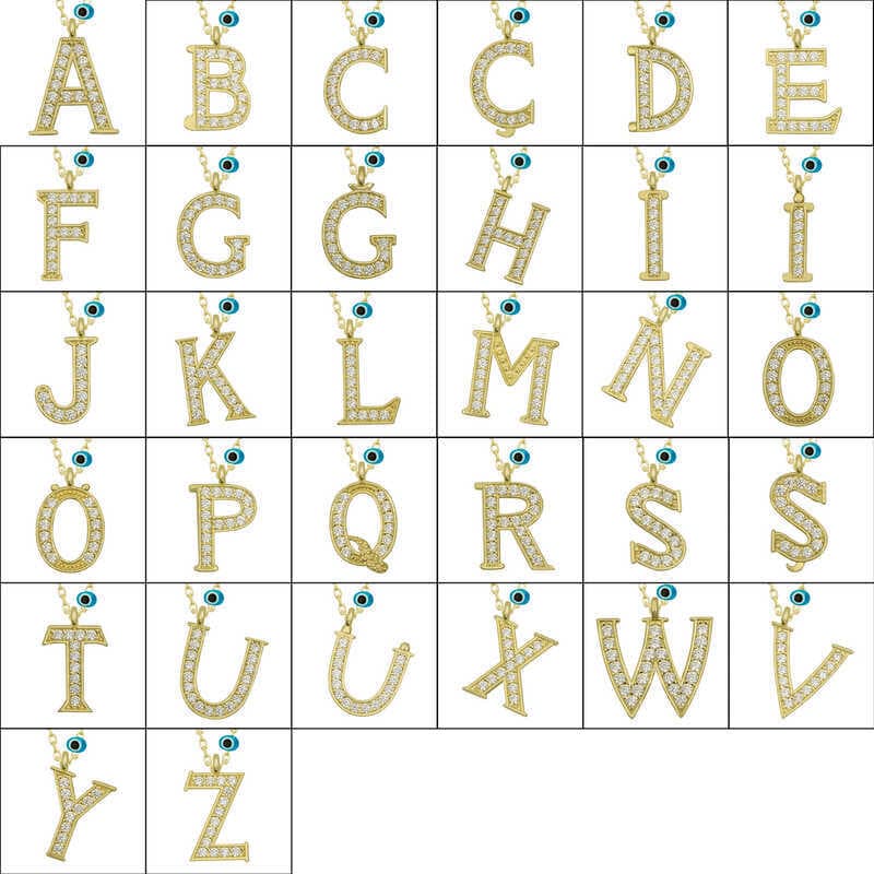 925 Ayar Gümüş Nazar Gold N Harfi Kadın Gümüş Kolye (T6790) (477477)