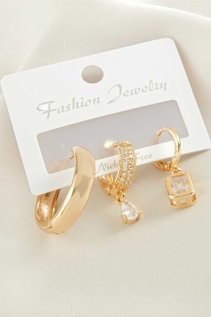 3 Adet Baget Zirkon Taşlı Küpe