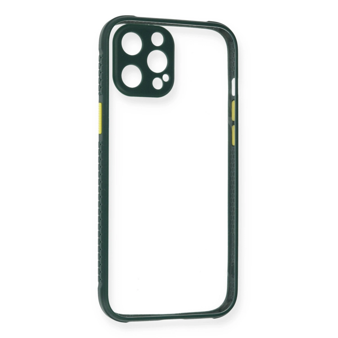 Apple İphone 12 Pro Kılıf Miami Şeffaf Silikon - Koyu Yeşil