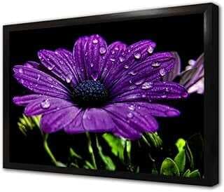 Mor Çiçek ve Su Damlacıkları Çerçeveli Cam Tablo 60x90 cm CA03386