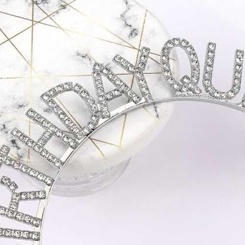Gümüş Renk Kristal Taşlı Parlak Birthday Queen Yazılı Kraliçe Taç 16x17 cm
