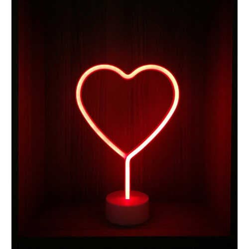 Neon Işıklı Kalp Masa Gece Lambası PİL+USB