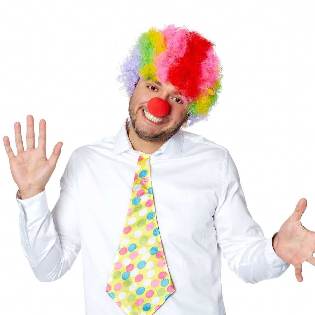 Rengarenk Kıvırcık Afro Bonus Peruk 110 Gr ve Kırmızı Burun Seti (5430)