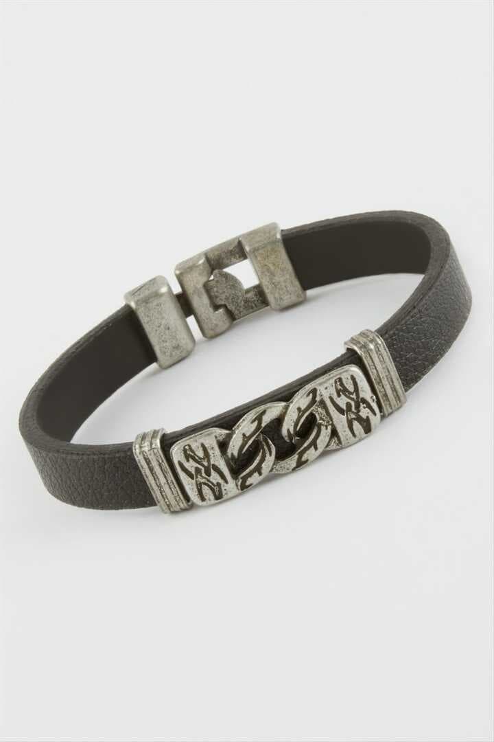 Zincir Desenli Suni Deri Bileklik