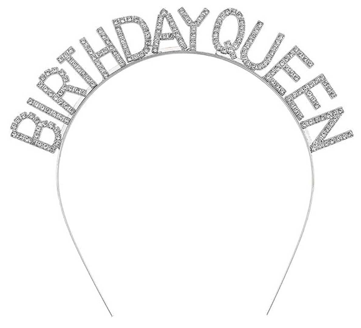 Gümüş Renk Kristal Taşlı Parlak Birthday Queen Yazılı Kraliçe Taç 16x17 cm (4767)