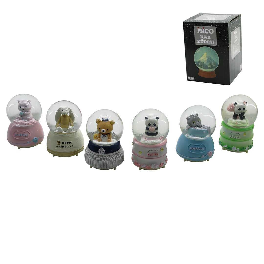 BÜYÜK BOY - 10CM PİLLİ - IŞIKLI MÜZİKLİ KAR KÜRESİ CAM HAYVAN FİGÜRLÜ - DESEN MİX RENKLİ HERHANGİ BİR TANESİ GÖNDERİLİR (5430)