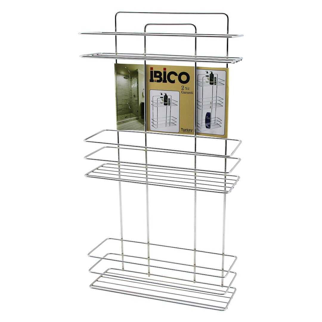 3 KATLI - DİKDÖRTGEN   KROM   METAL  BANYO KÖŞELİK - DUŞKABİN RAF - ŞAMPUANLIK (5430)