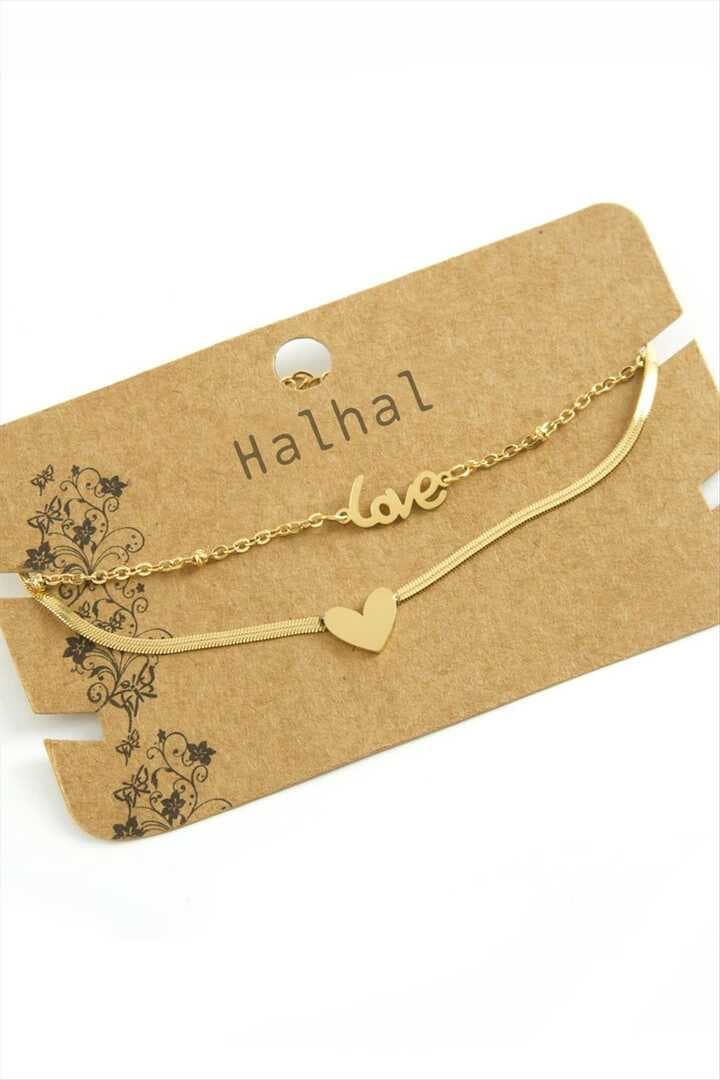 Kalp Love Yazılı Lüks Çelik Halhal