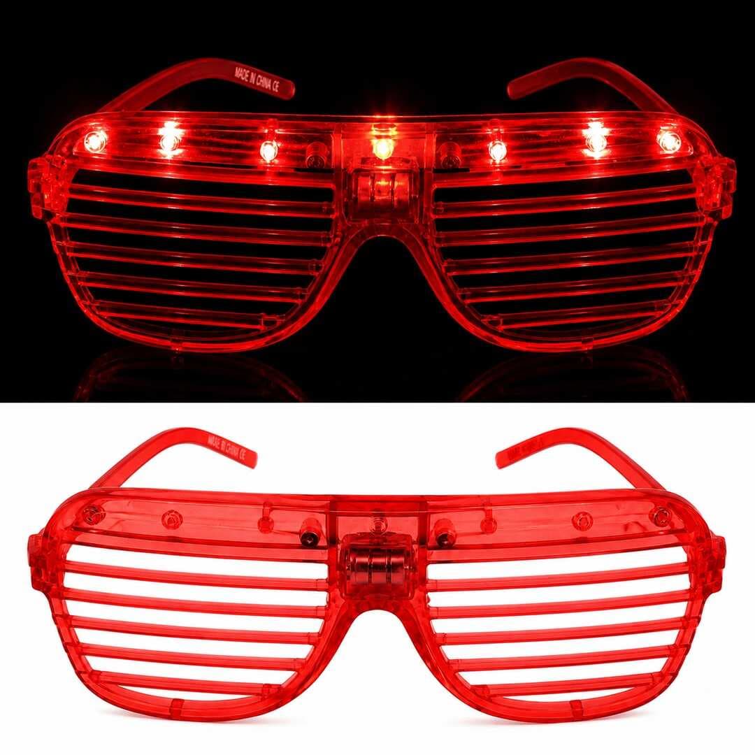 LED Işıklı Panjur Parti Gözlüğü Kırmızı Renk Shutter Gözlük (5430)