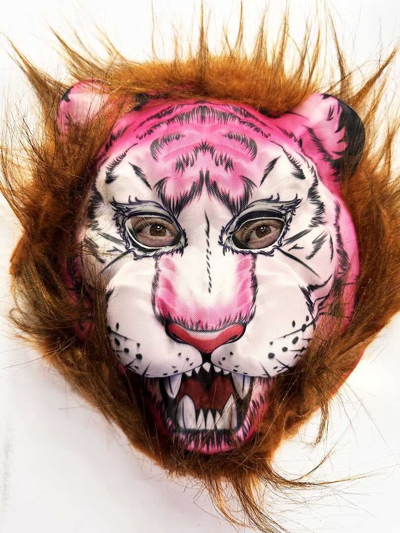 Kahverengi Saçlı Pembe Yüz Kurt Maske Kaplan Maske Mega Peluş 26 No (5430)