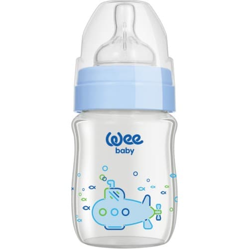 Wee Baby Klasik+ Geniş Ağızlı Cam Biberon 120 ML Mavi