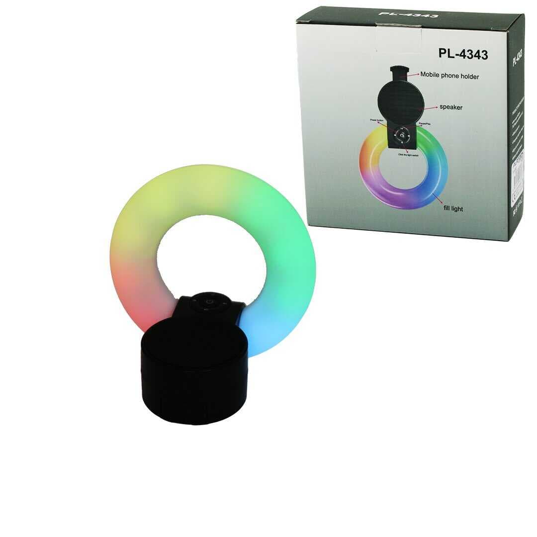 YUVARLAK HALKA - PLASTİK GÖVDE BLUETOOTH WİRELESS MİNİ HOPARLÖR SPEAKER USB ŞARJLI - IŞIKLI TELFON TUTUCU 5W PL-4343 (5430)