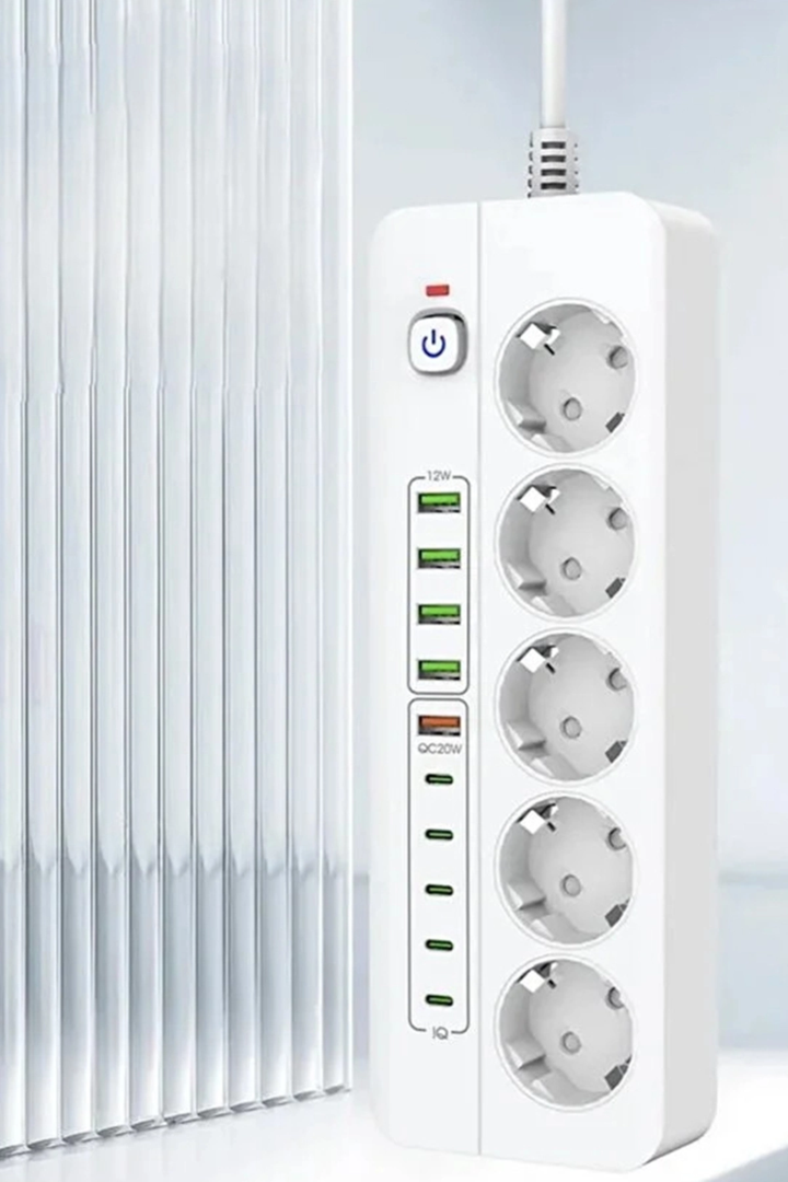 3500w Akım Korumalı 5’li Grup Priz: 5x Usb + 5x Type-c Çıkışlı (2 Metre)