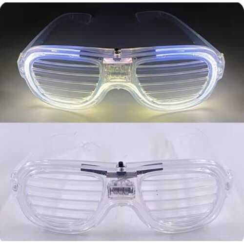 Beyaz Led Işıklı Parti Gözlüğü - Neon Glow Şerit Gözlük 3 Modlu