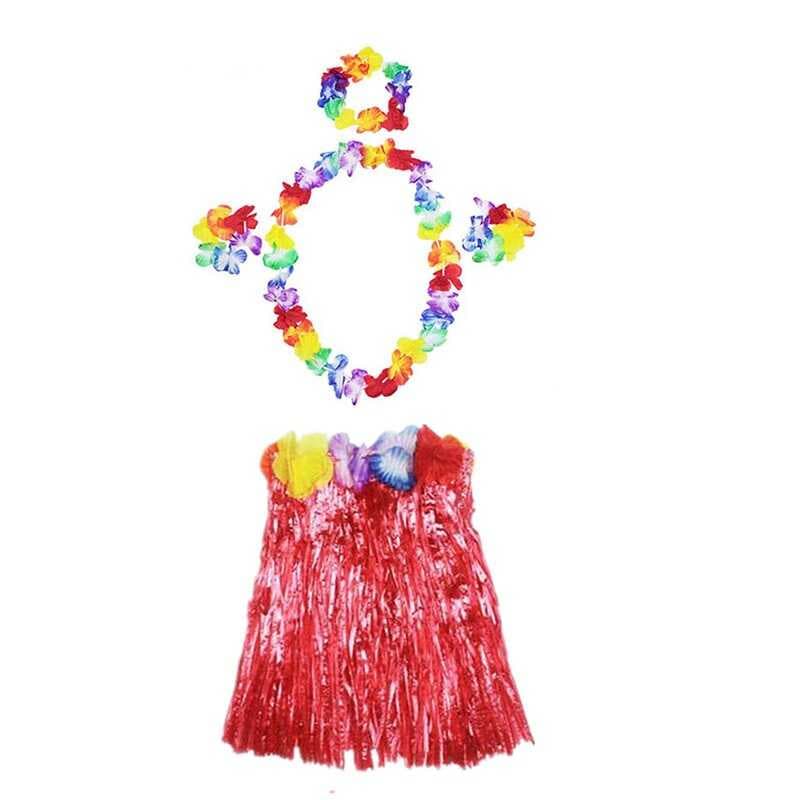 Luau Aloha Hawaii  Kolye Etek Taç ve Bileklik Seti Kırmızı (5430)