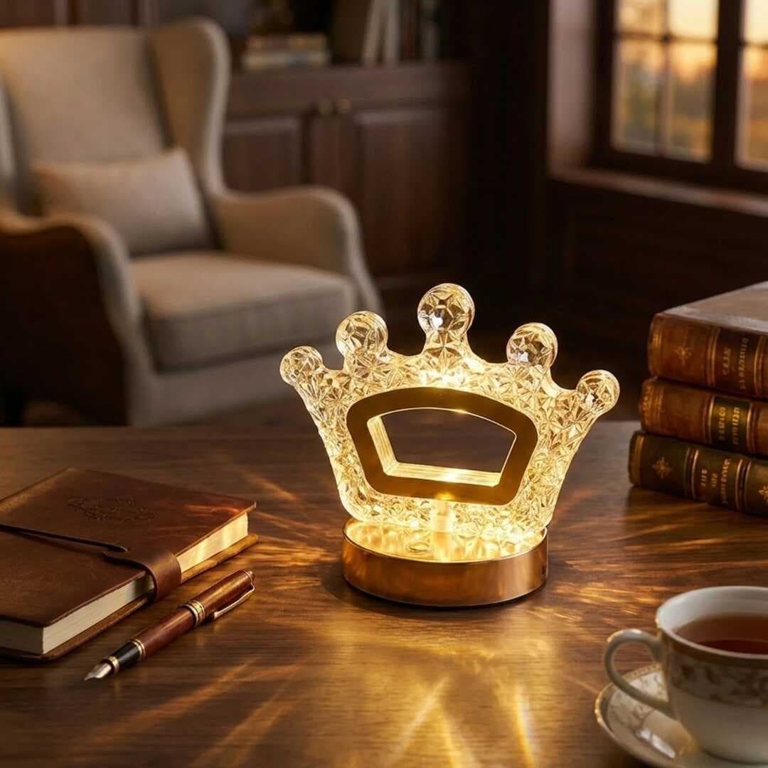 Kral Tacı Model Kristal LED Masa Lambası – Dokunmatik, 3 Renk Işık Modlu, Şarjlı Mini Dekoratif Gece Lambası (5430)