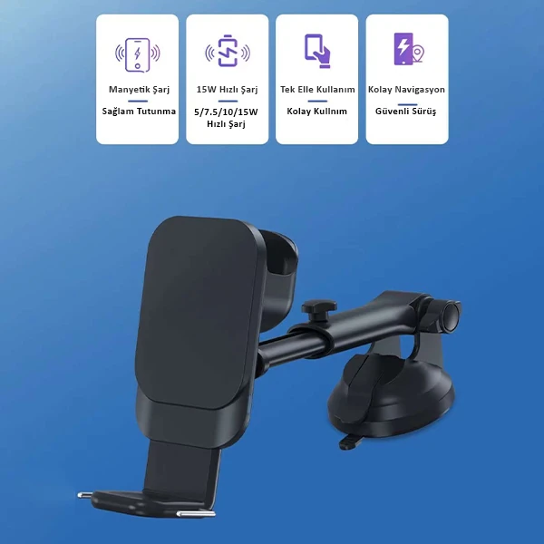 Ally Wireless Şarjlı 3in1 Torpido Üstü Ve Havalandırma Telefon Kulaklık Saat Tutucu-(5775)