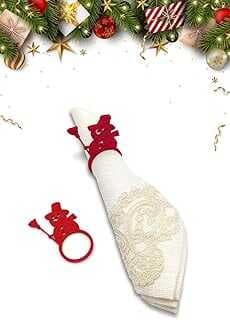 ARTİKEL 6 Adet Kırmızı Karda Adam Deseli, Yılbaşı Dekoratif Peçete Yüzüğü, Yei Yıl Sofrası Aksesuarı, Dekoratif Peçete Halkası, Yei Yıl Süsü