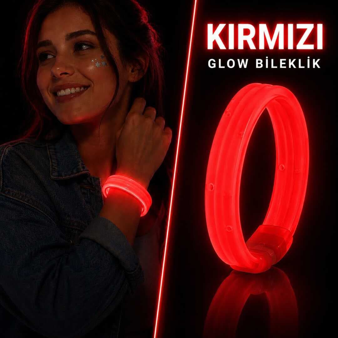 Kırmızı Kalın Glow Bileklik – Kırılarak Yanan Parti ve Festival Bilekliği (5430)