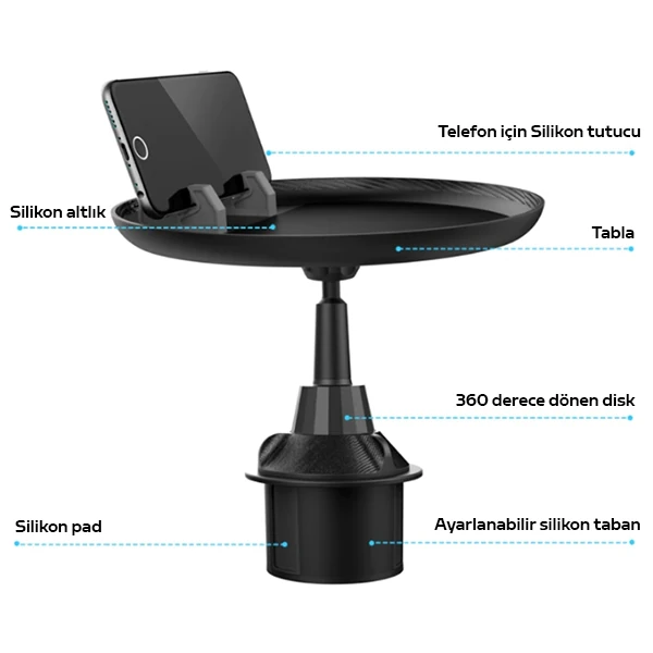 ALLY HS-P05 Universal Araç İçi Telefon Tutucu - Yemek Masası-(5775)