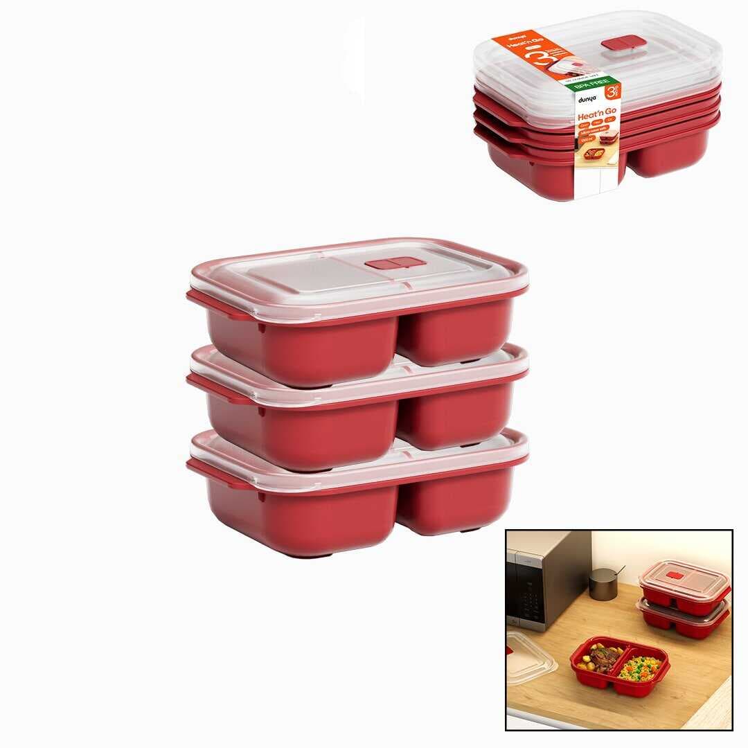 3 PCS KIRMIZI BÖLME DİKDÖRTGEN SAKLAMA KABI SETİ 1200ML (5430)