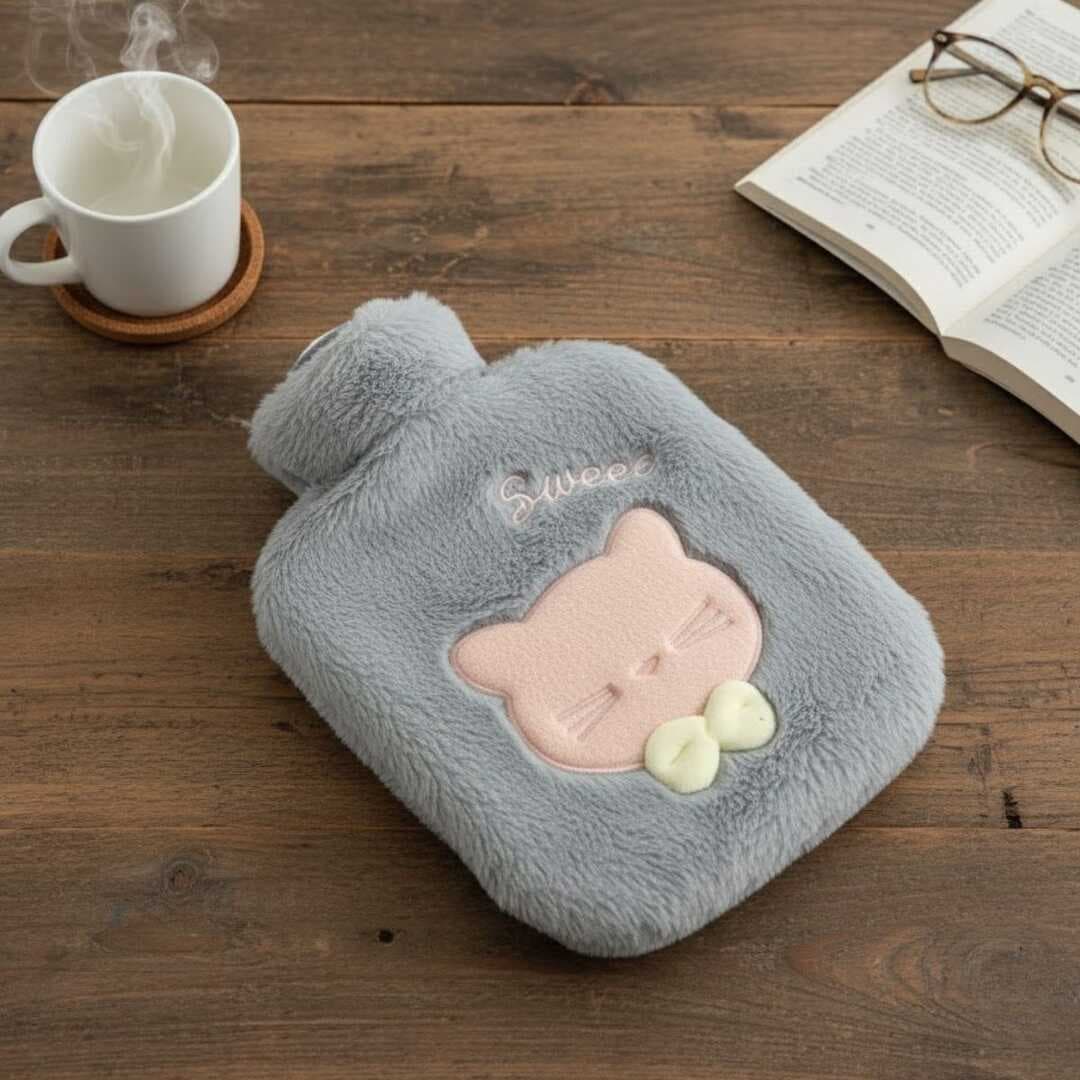 Papyonlu Kedi Figürlü Peluş Sıcak Su Torbası 1 Lt – Yumuşak Kılıf, Uzun Süre Sıcak Tutan Termal Su Torbası (5430)