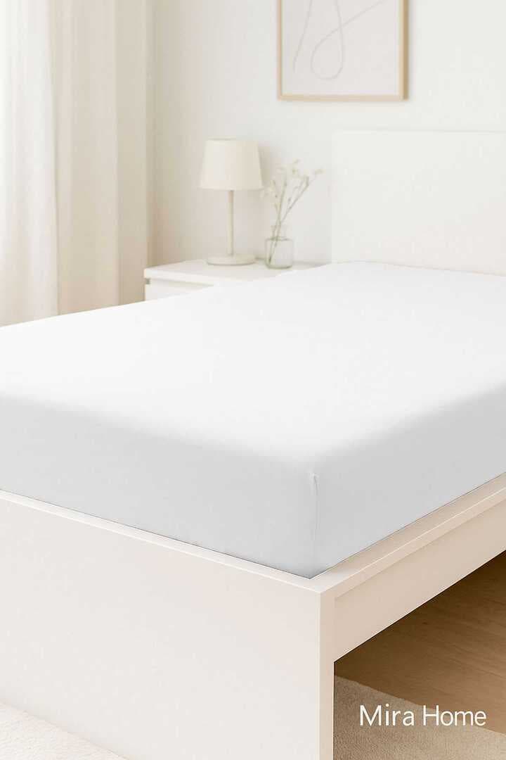 Çift Kişilik Düz Penye  %100 Pamuklu Lastikli Çarşaf 200X200 Cm Battal  Boy Newsheet Beyaz